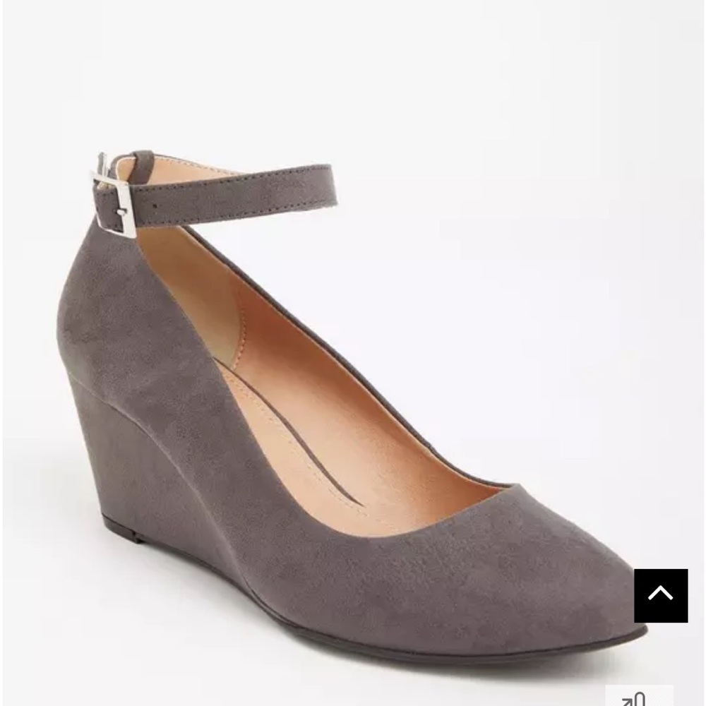 Women's Grey Faux Suede Ankle Strap Wedge